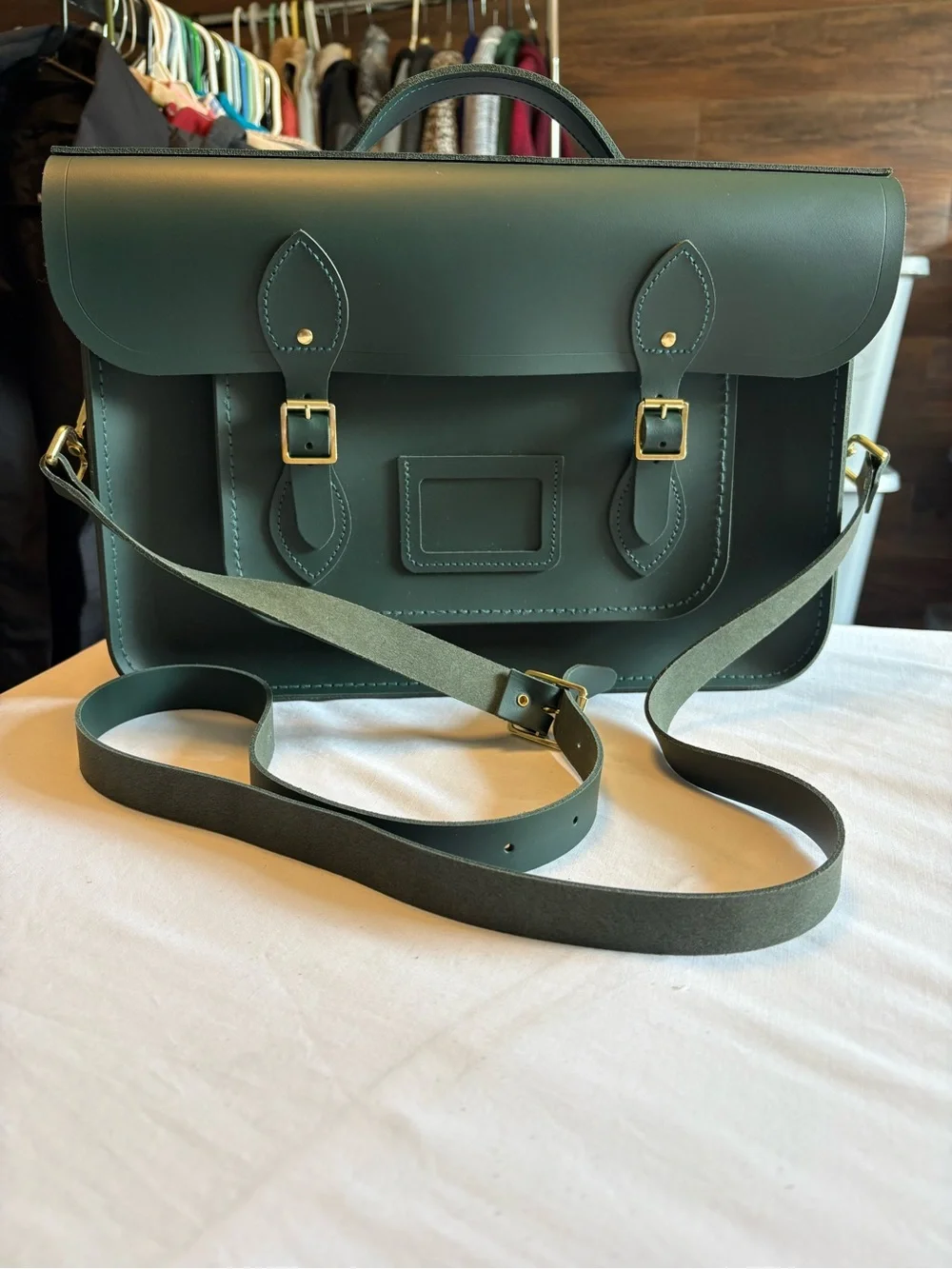 The Cambridge Satchel Company Forest Green Leather Satchel with Gold Hardware